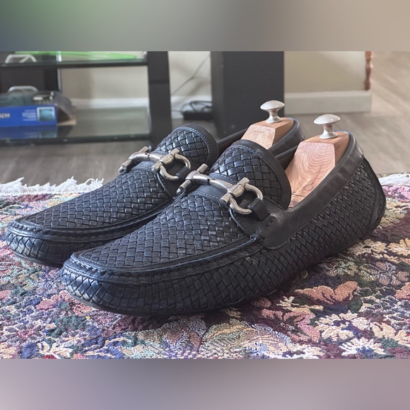 Salvatore Ferragamo Horse Bit Parigi Men’s Blue Woven Leather Loafer Size 13 D
